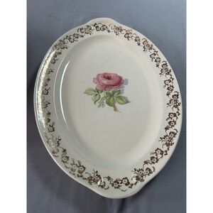 Vintage Taylor Smith Taylor Oval Serving Bowl & Tray Rose Floral‎ Gold Trim